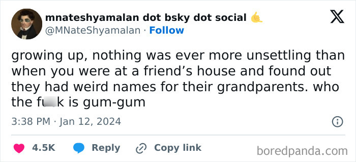 Funny meme about weird grandparent names shared on Instagram.