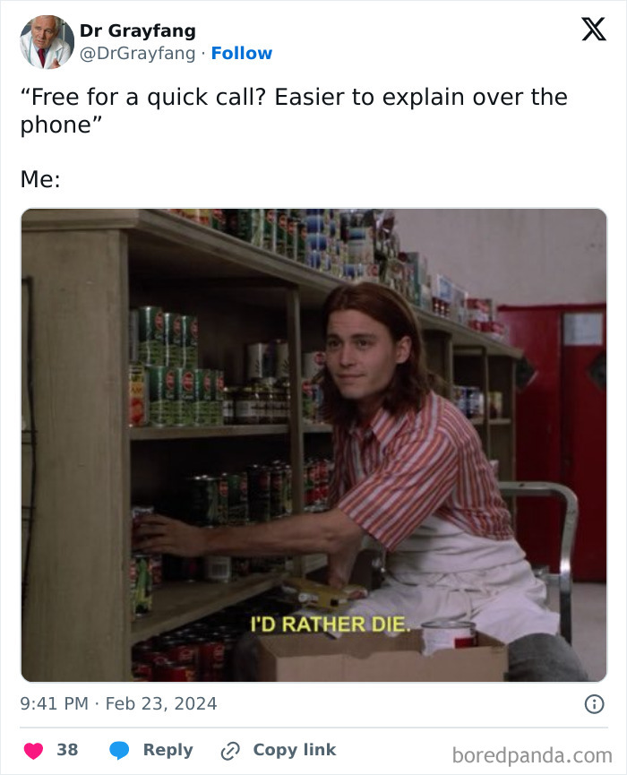 Funny meme of a person stocking shelves, captioned "I'd rather die," illustrating humorous reluctance.