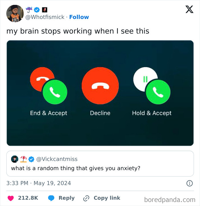 Random meme showing a phone screen with options: End & Accept, Decline, Hold & Accept, depicting a humorous dilemma.