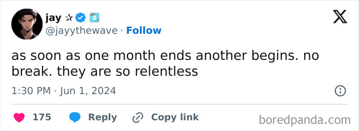 Tweet meme about relentless passage of time, humorously relatable to anyone struggling to stay sane.