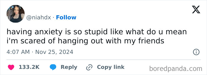 Funny tweet about anxiety and fear of socializing with friends, shared by user on social media.