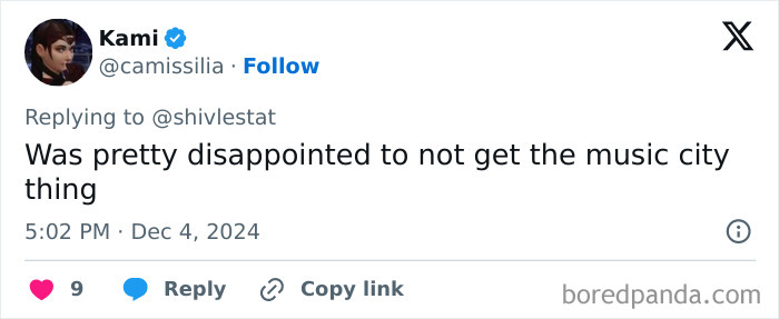 Tweet expressing disappointment with Spotify Wrapped 2024, mentioning missing the "music city thing."