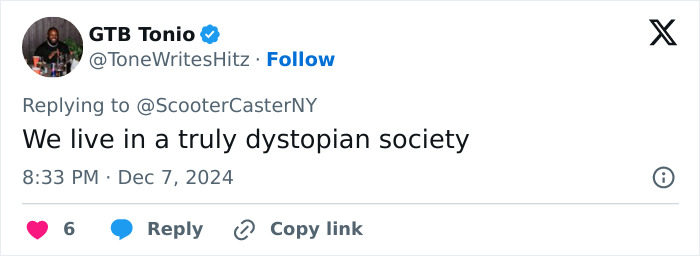 Tweet about dystopian society amid Brian Thompson&rsquo;s homicide and viral celebrations.