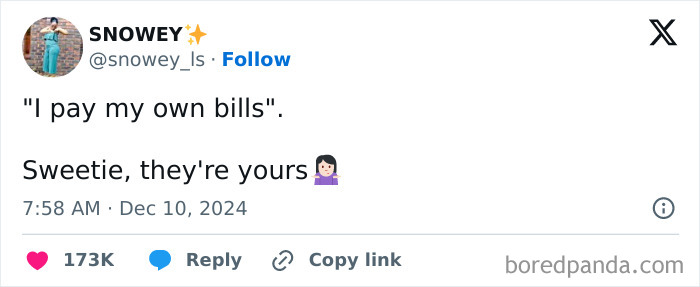 Funny tweet about paying bills with amusing reply.