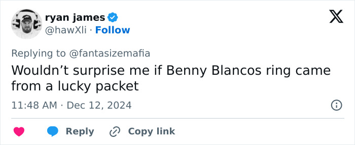 Tweet about engagement rings involving Selena Gomez and Hailey Bieber. Tweet about engagement rings involving Selena Gomez and Hailey Bieber.