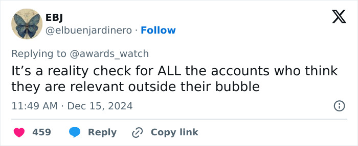Tweet by EBJ discussing relevance of accounts outside their bubble, associated with "Nicole Kidman" keywords.