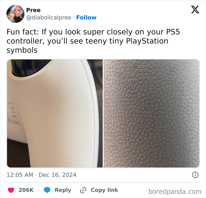 Close-up of PS5 controller grip showing rare tiny PlayStation symbols embedded in the texture for unique detail.