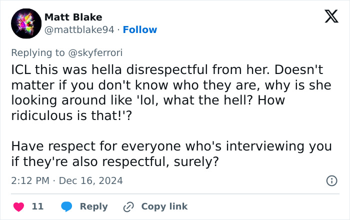 Tweet criticizing "rude behavior" during a premiere event.