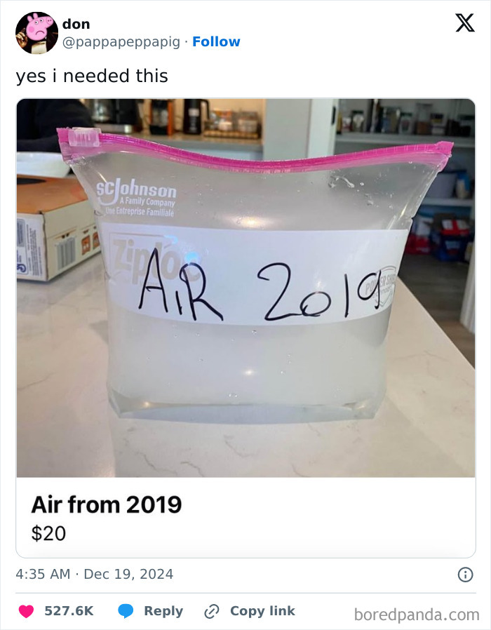 Bag labeled "Air 2019" in a humorous tweet, part of the funniest tweets collection.