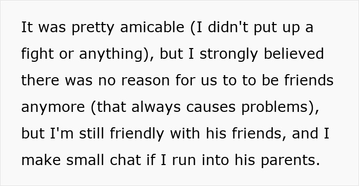 Text about remaining friendly with an ex's friends, despite believing staying friends causes issues. Text about remaining friendly with an ex's friends, despite believing staying friends causes issues.