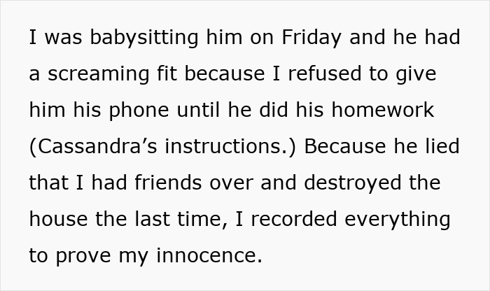 Text recounting a babysitting incident with a difficult cousin who threw a tantrum over a withheld phone.