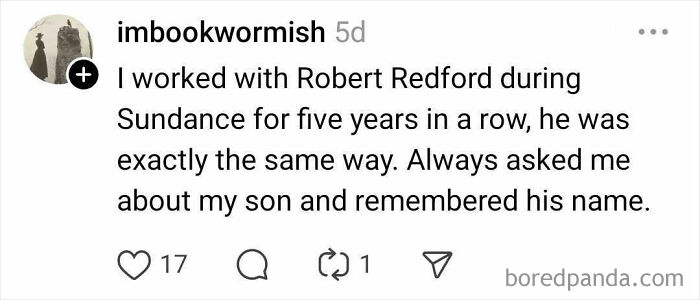 Comment about Robert Redford being a nice Hollywood celebrity during Sundance.