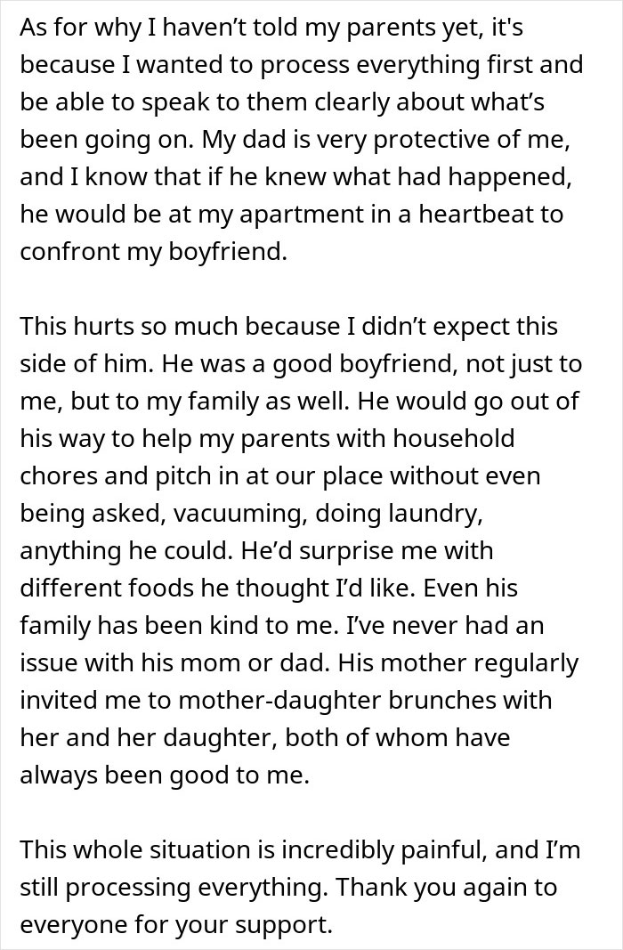 Text describing emotional reaction to boyfriend's actions involving birth control pills.