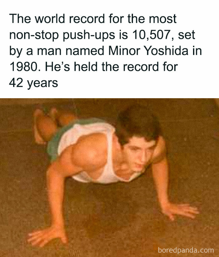 Man in athletic attire performing a push-up, holding a world record for most non-stop push-ups, an undiscovered fact.
