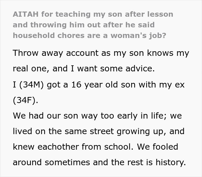 Teenager believes chores are a woman's job; dad disagrees.