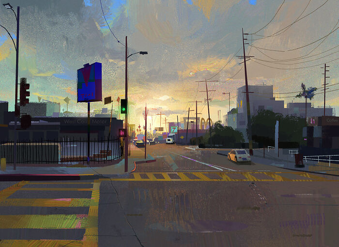 Cozy plein-air painting with abstract elements and soft colors, depicting a serene outdoor scene.