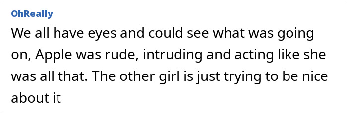 Comment discussing Apple Martin's viral 'mean girl' actions during debutante event.