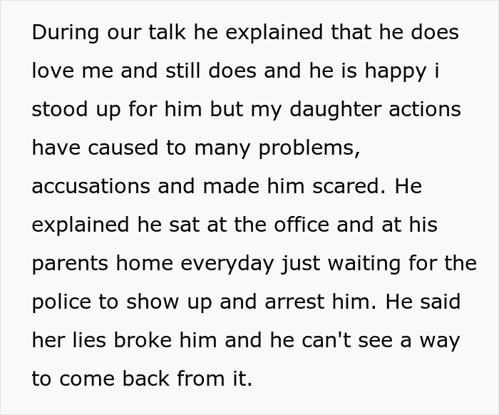 Text screenshot about a stepdad's distress over false accusations from his stepdaughter. Text screenshot about a stepdad's distress over false accusations from his stepdaughter.