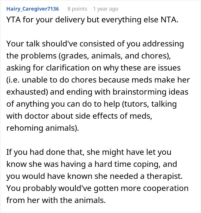 Comment debate on daughter's chores despite her disease.