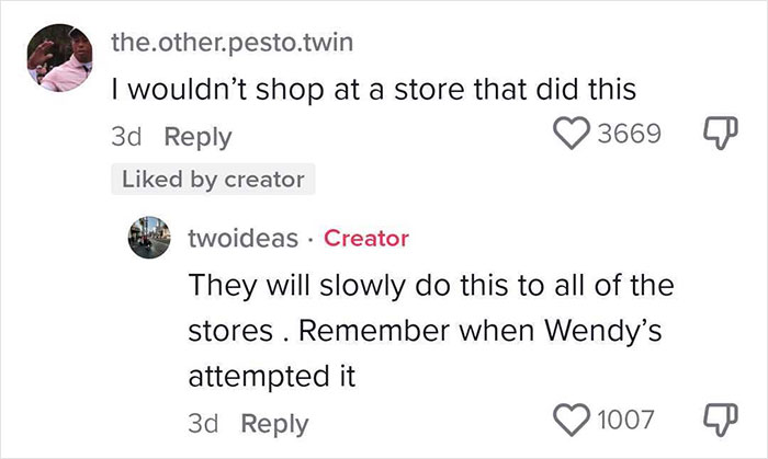 Text conversation about dystopic retail tactics, highlighting consumer skepticism and historical retail attempts. Text conversation about dystopic retail tactics, highlighting consumer skepticism and historical retail attempts.
