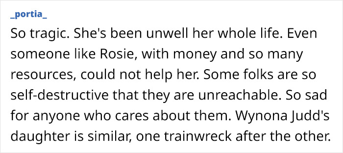 Text discussing Rosie O'Donnell's daughter's struggles and self-destructive behavior. Text discussing Rosie O'Donnell's daughter's struggles and self-destructive behavior.