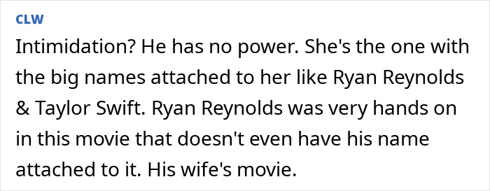 Text discussing power dynamics, mentioning Ryan Reynolds, Taylor Swift, and a movie associated with his wife. Text discussing power dynamics, mentioning Ryan Reynolds, Taylor Swift, and a movie associated with his wife.