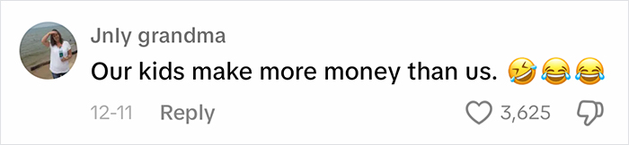 Comment from a parent about kids earning more, with laughing emojis.