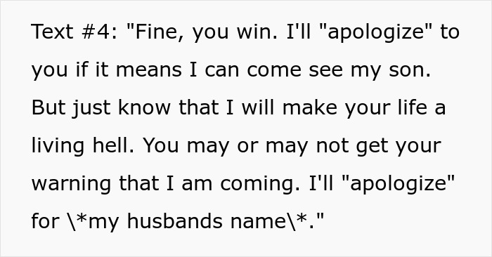 Text message expressing tension over unannounced visits by MIL, mentioning an apology and lack of prior warning.