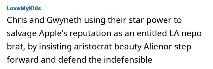 Text discussing Apple Martin's viral reputation and family involvement.