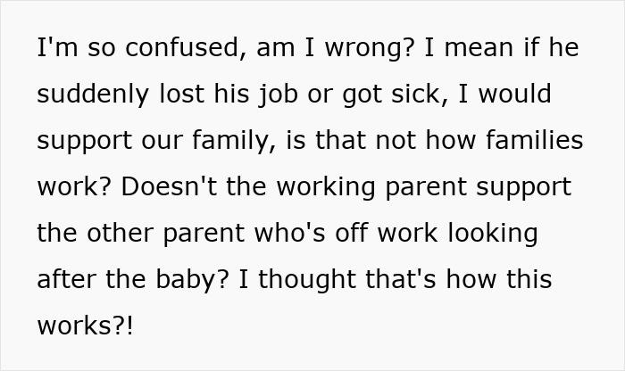 Text discussing family roles and maternity leave responsibilities.