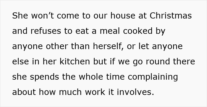Text describing a woman's experience with a demanding mother-in-law during holidays, reflecting on household dynamics.