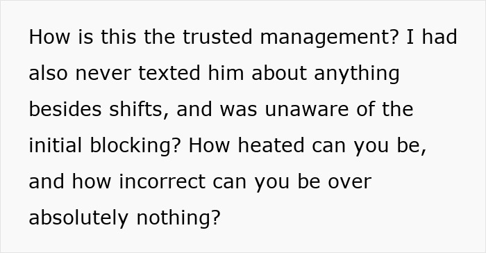 Text message questioning management and discussing misunderstandings about job status.