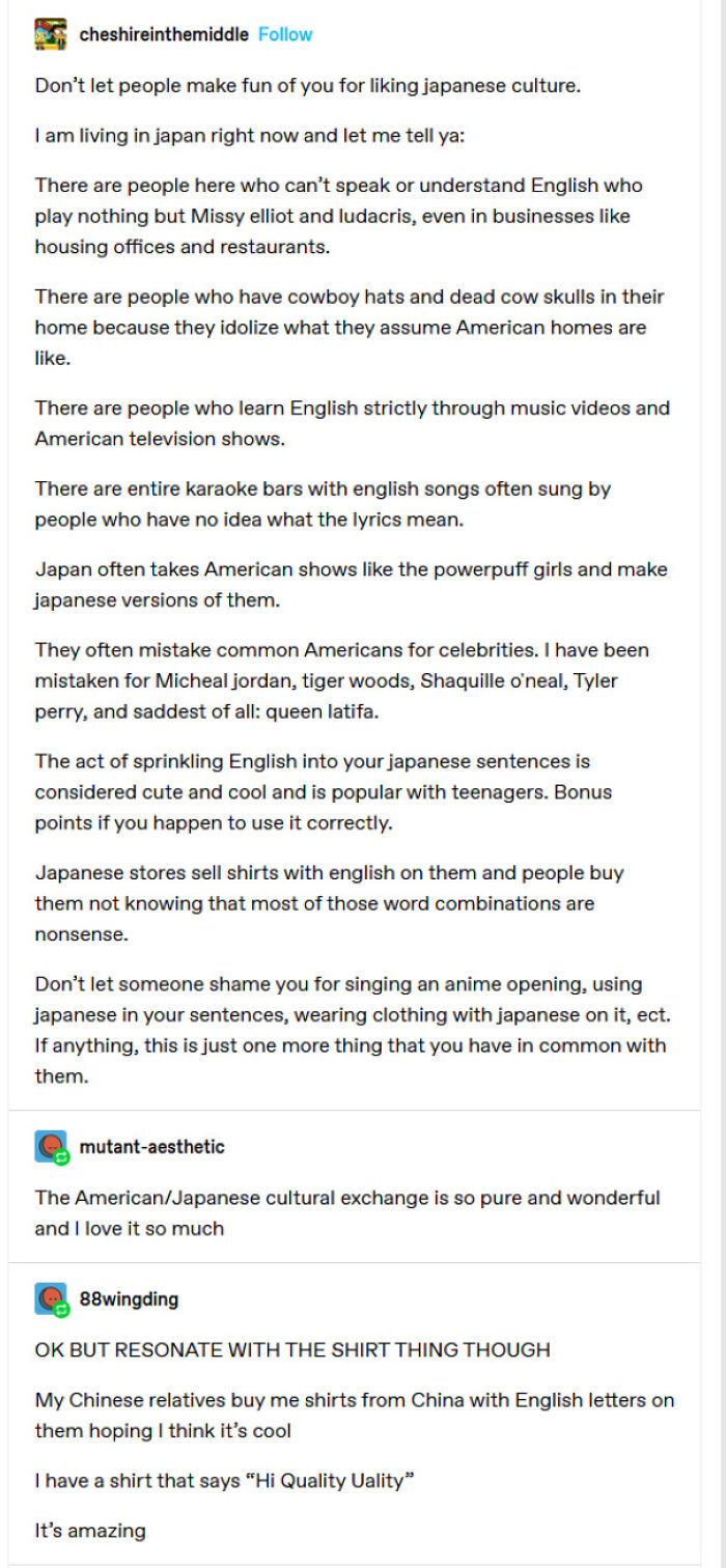 Online support for embracing Japanese culture with wholesome cultural exchanges discussed in a Tumblr post.