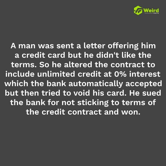 Text detailing a man's successful lawsuit against a bank due to altered credit card contract terms.