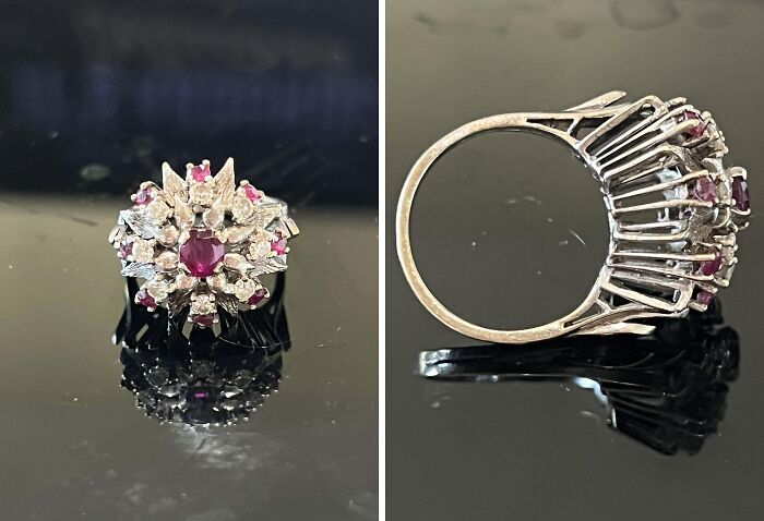 Vintage ring with rubies and diamonds set in silver, featured among the coolest inheritance pieces shared by 50 people