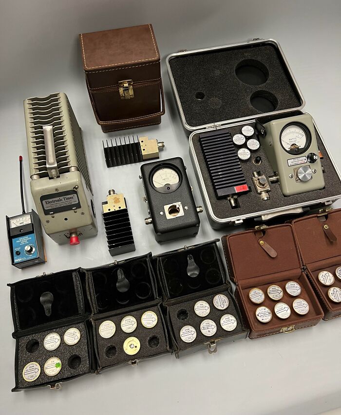 Vintage scientific equipment and meters displayed as a collection of the coolest inheritance received by people