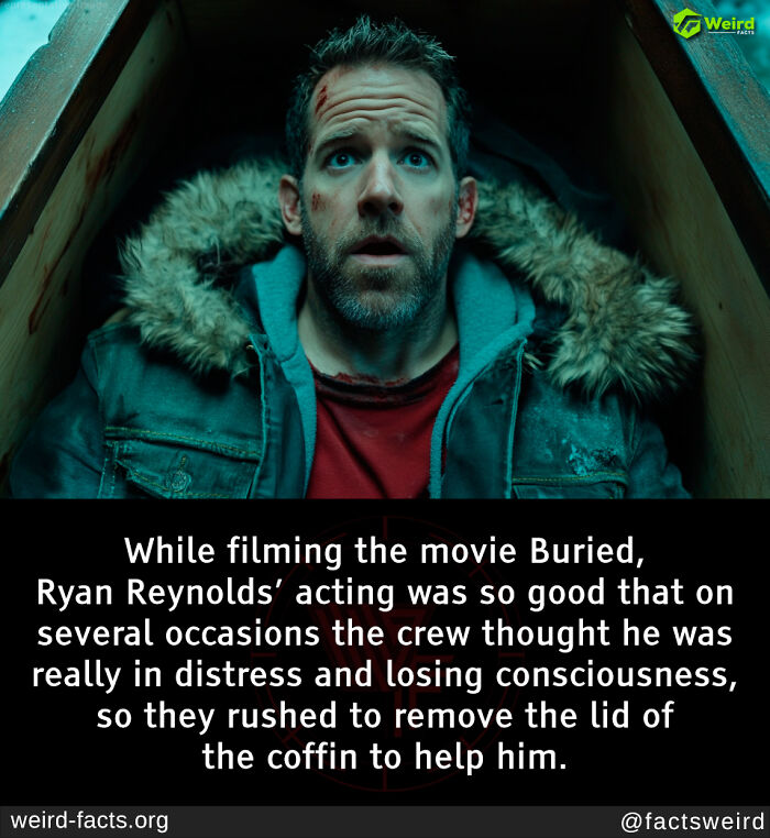 Man in a coffin from the movie "Buried," known for its intense scenes and surprising facts.