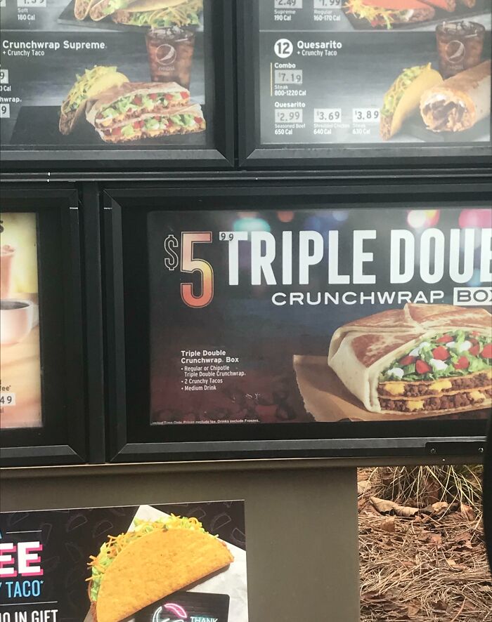 Fast food menu promoting $5.99 deal, showcasing deceptive marketing techniques with bright images and low pricing.