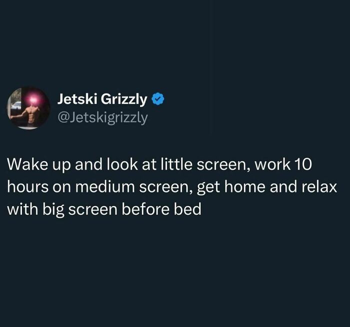 Relatable mental health meme about daily screen time habits from small to large screens.