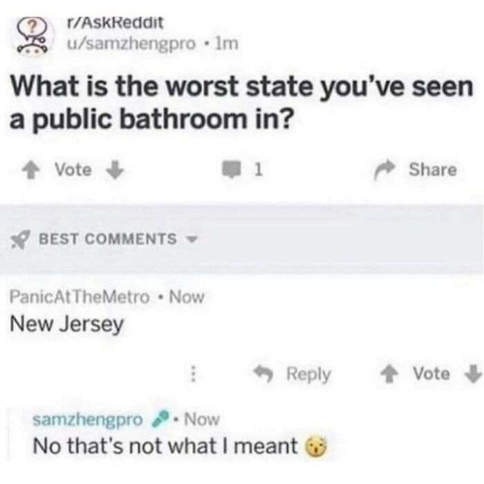 Reddit meme joke about public bathroom states, featuring misinterpretation humor.