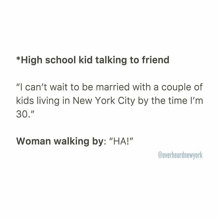 Text conversation showing a wild NYC conversation between a high school kid and woman walking by in New York City.