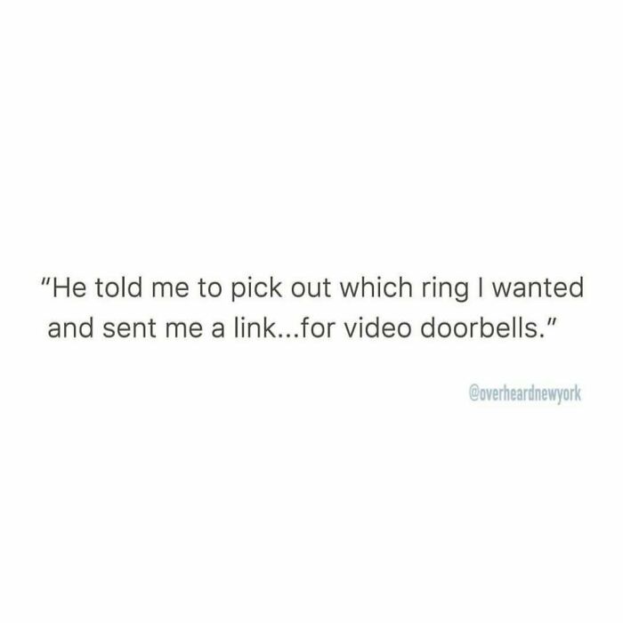 Text quote from wildest NYC conversations people can’t believe they heard about choosing a ring link for video doorbells.