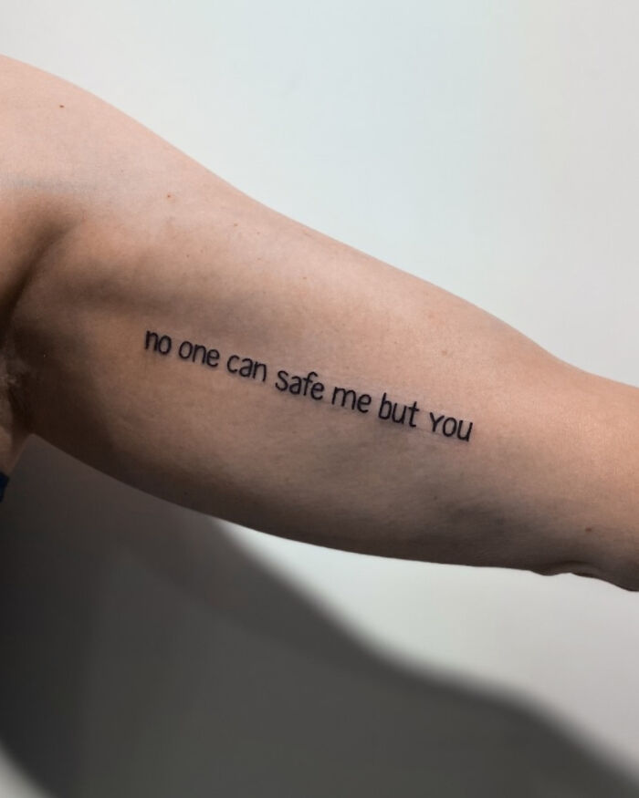 Tattoo with spelling error on arm showcasing a funny worst tattoo fail, reading "no one can safe me but you."