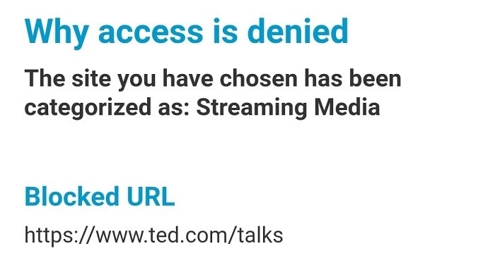 Access denied message on school network for a streaming site, illustrating US school restrictions.