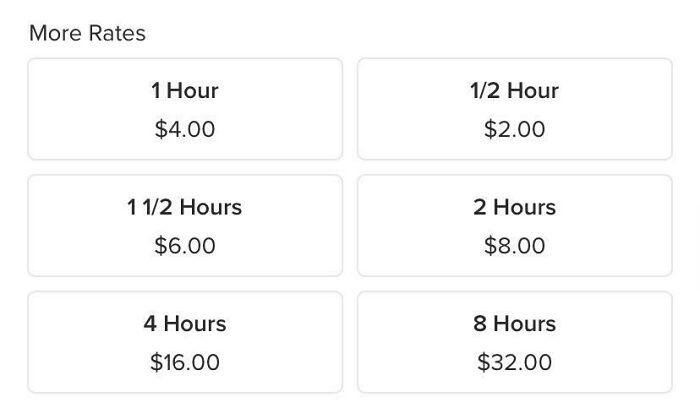 "Parking rates chart showing hourly fees, related to horrifying US school experiences."