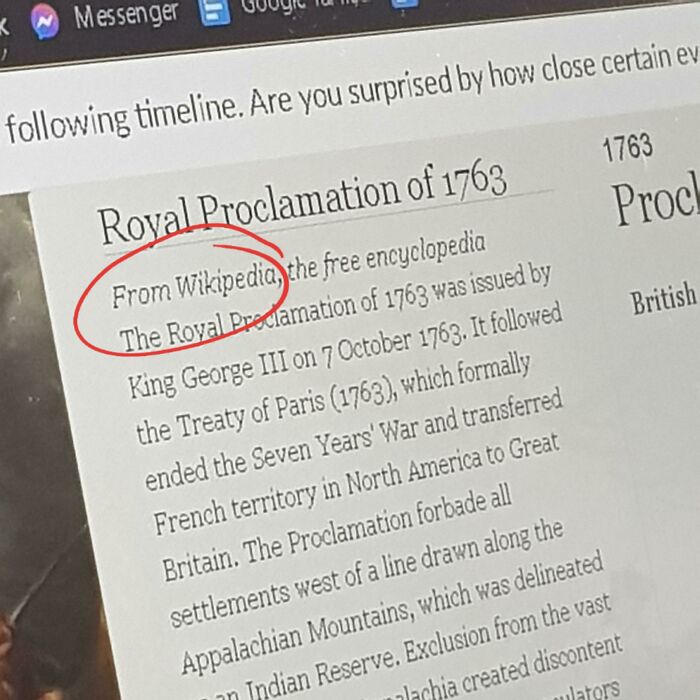 Text from Wikipedia about the Royal Proclamation of 1763, relevant to horrifying US school experiences.