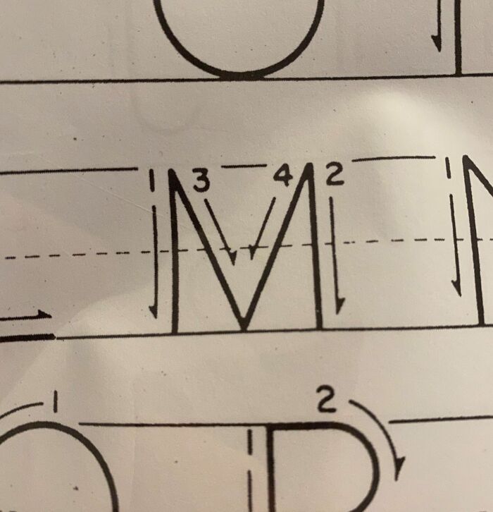 Handwriting practice sheet with directional arrows for lettering, illustrating a typical US school exercise.