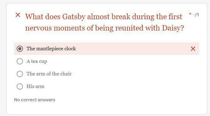 Multiple-choice question with incorrect options related to a school test experience.