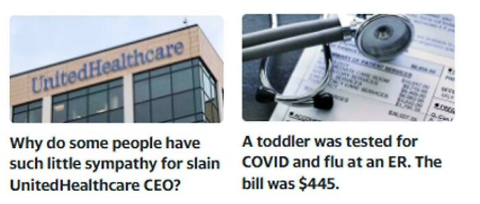UnitedHealthcare building and medical bill with stethoscope illustrating facepalm moments in healthcare costs news.