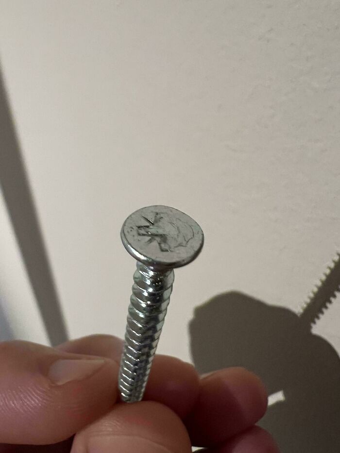 Close-up of a damaged s***w, highlighting potential Christmas accidents.